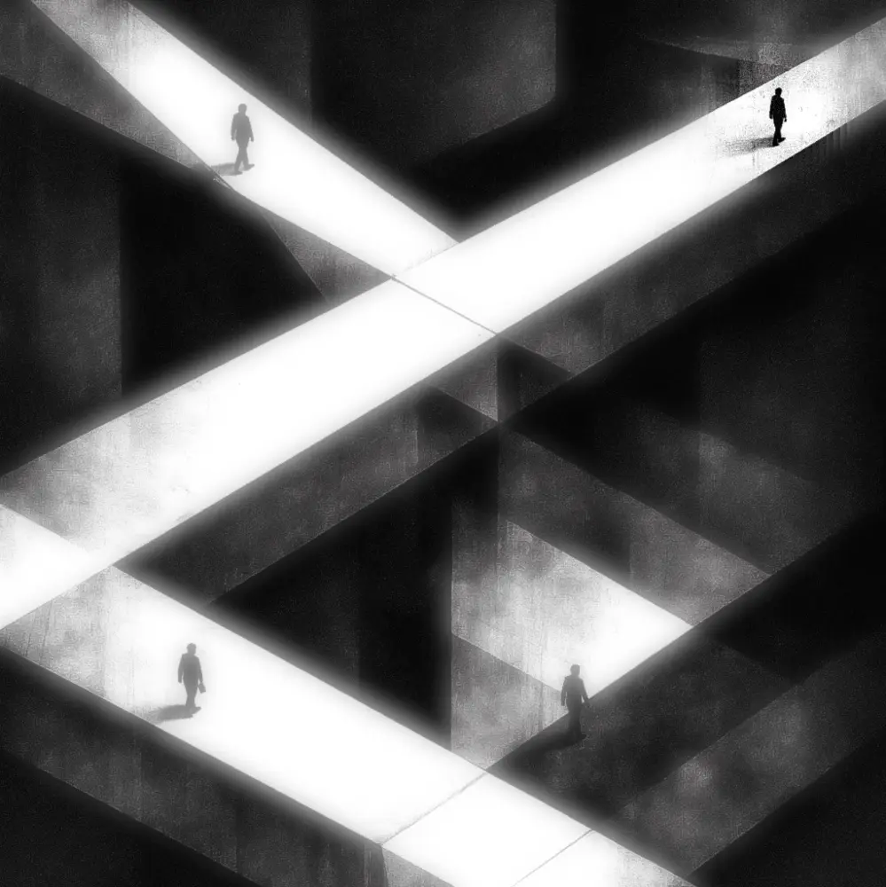 Geometric light and shadow suggesting hidden structure
